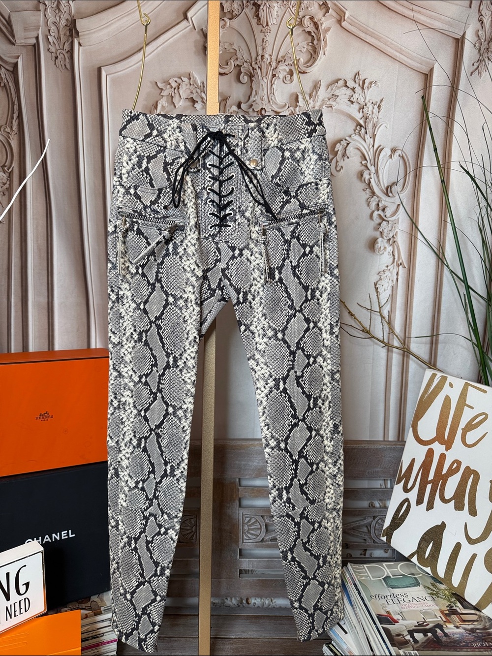 BEN TAVERNITI UNRAVEL PROJECT- Python Lace-Up pants - Black & Cream
